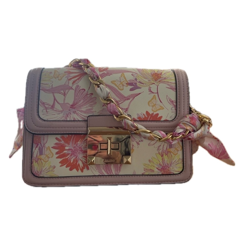 Pink and Gold Crossbody Bag with Floral Design